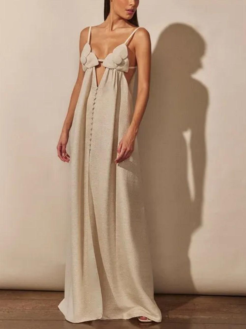 Celeste V-neck Flower High Slit Maxi Dress
