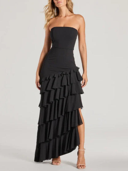 Shianne Strapless Chiffon Ruffled A-Line Formal Dress