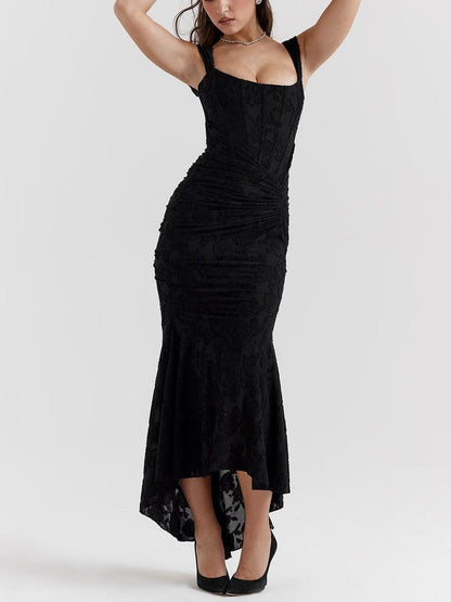 Black bell floral maxi dress