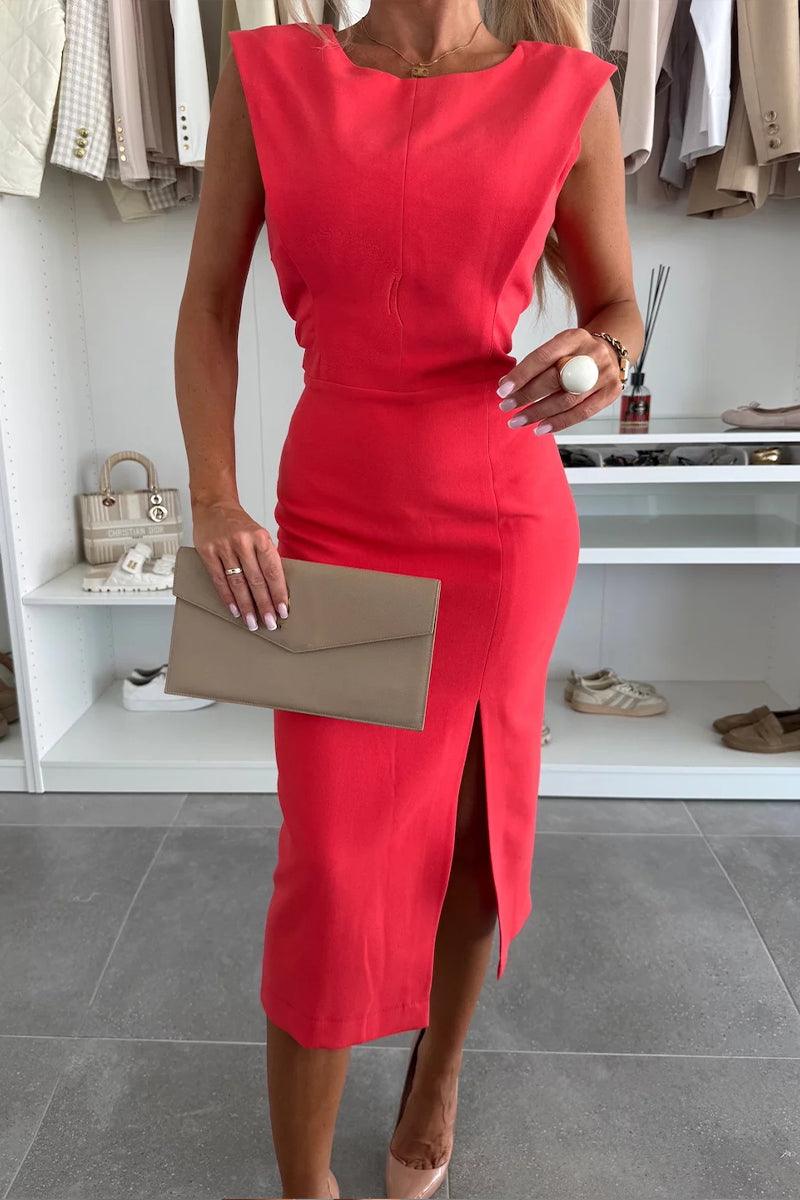 Round Neck Slit Elegant Dress