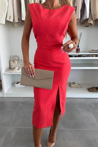 Round Neck Slit Elegant Dress