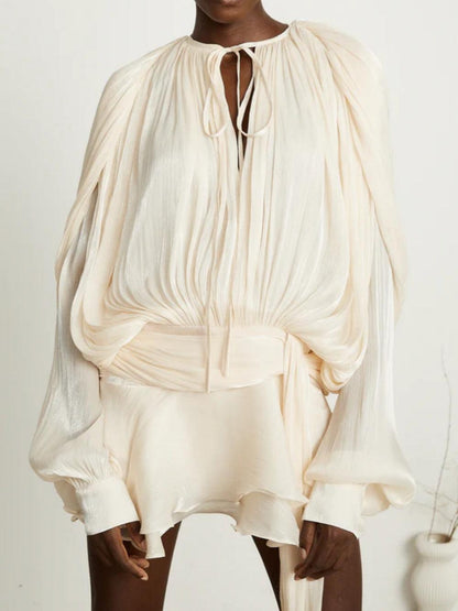 Full Pleated Ruffle Mini Dress