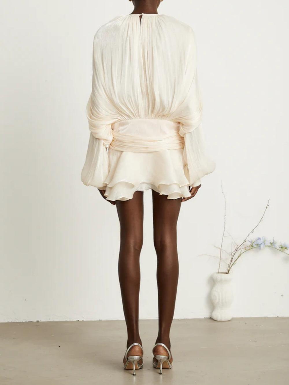 Full Pleated Ruffle Mini Dress