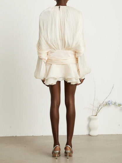 Full Pleated Ruffle Mini Dress