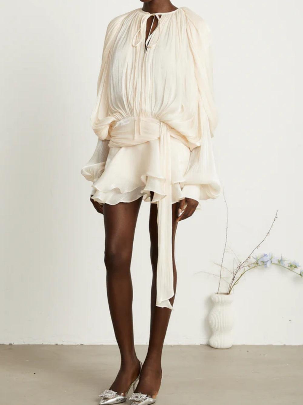 Full Pleated Ruffle Mini Dress