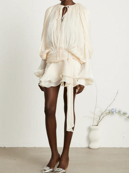 Full Pleated Ruffle Mini Dress