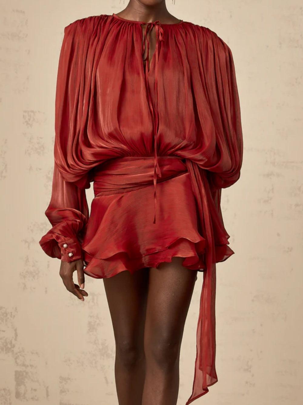 Full Pleated Ruffle Mini Dress