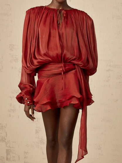 Full Pleated Ruffle Mini Dress