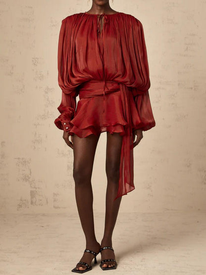 Full Pleated Ruffle Mini Dress