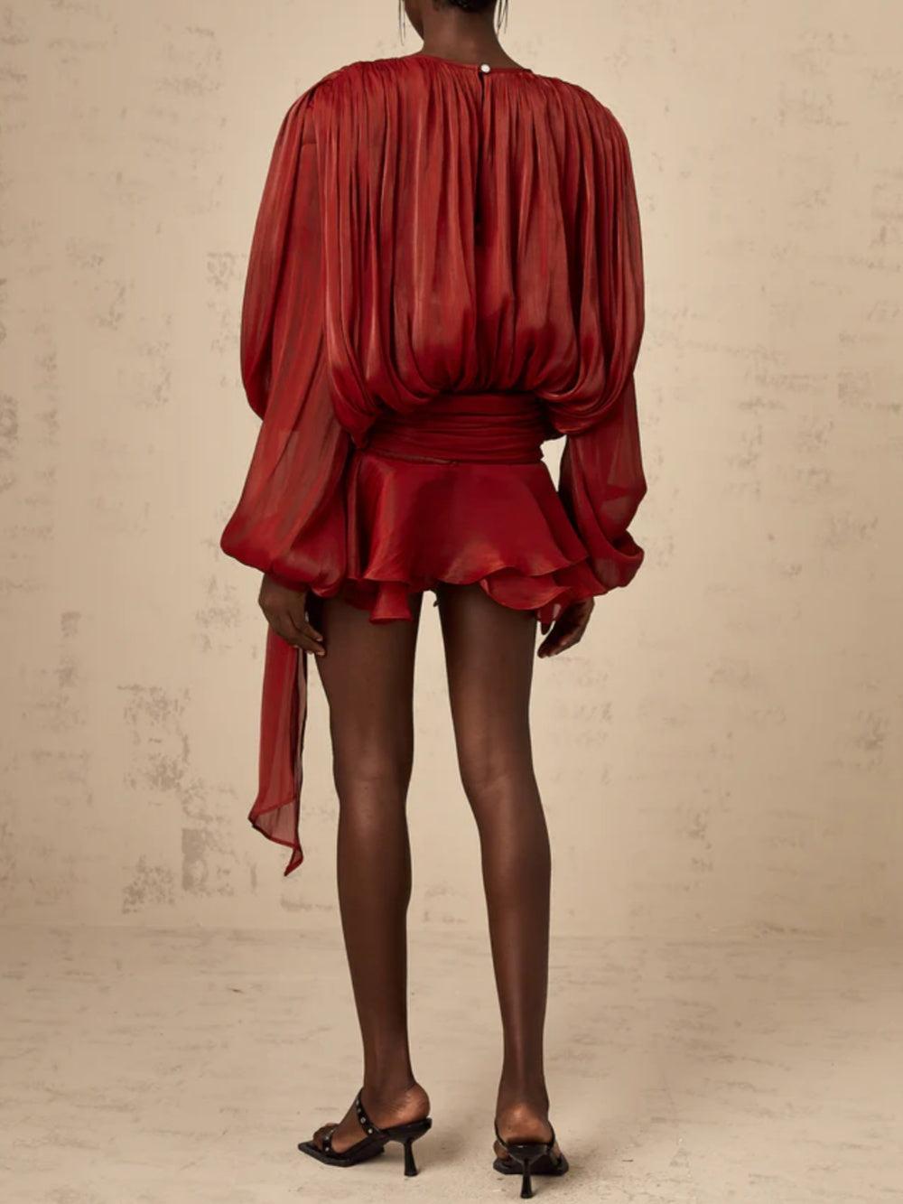 Full Pleated Ruffle Mini Dress