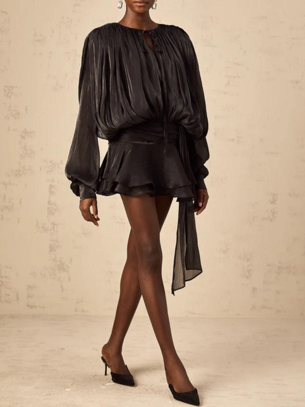 Full Pleated Ruffle Mini Dress