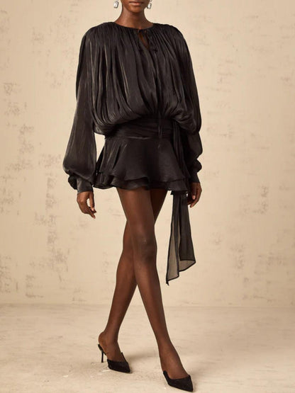 Full Pleated Ruffle Mini Dress