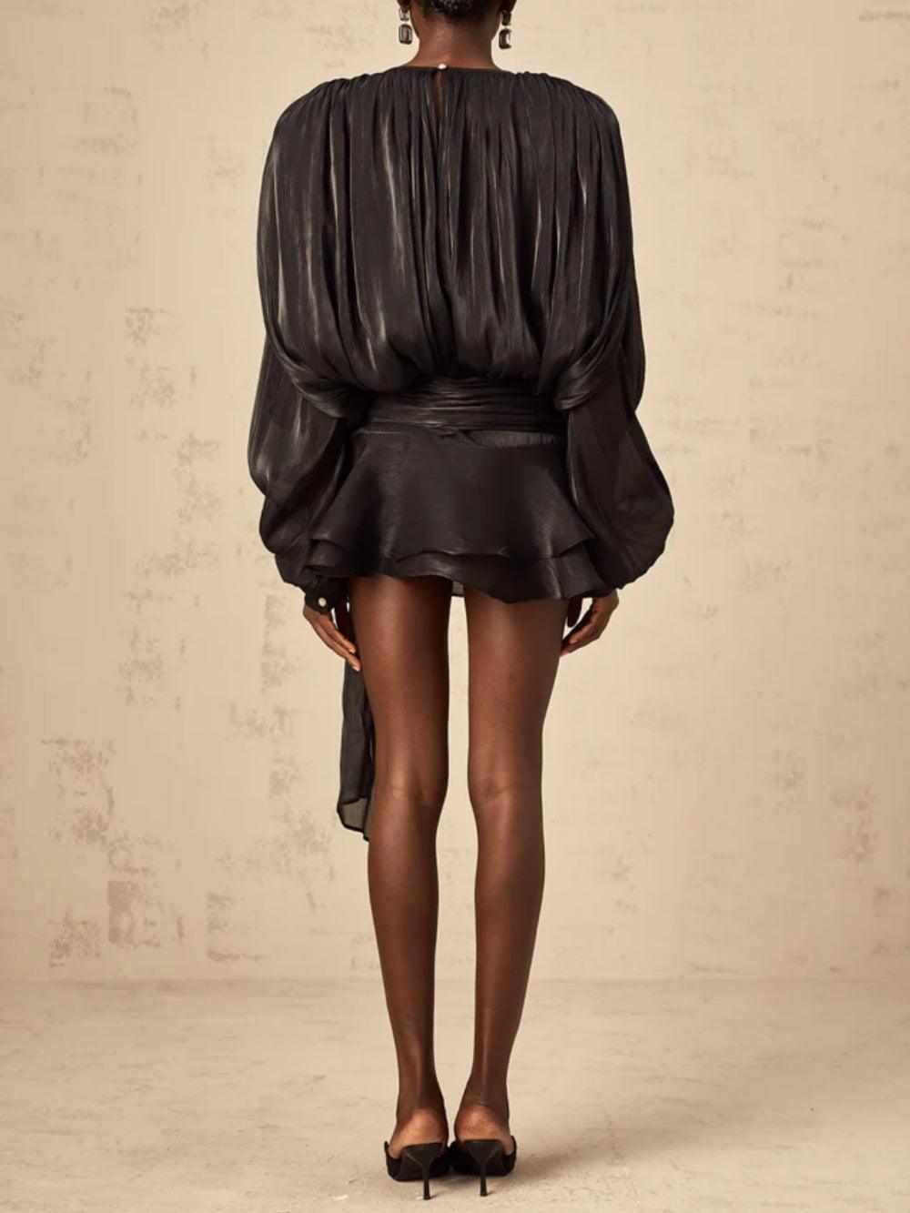 Full Pleated Ruffle Mini Dress