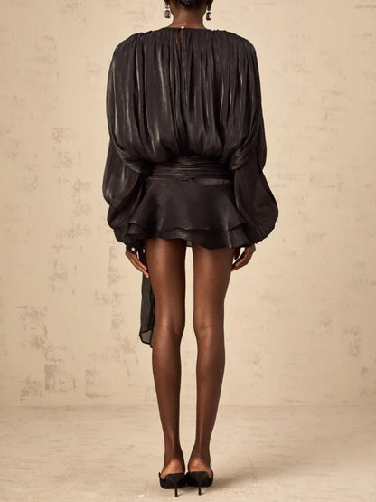 Full Pleated Ruffle Mini Dress