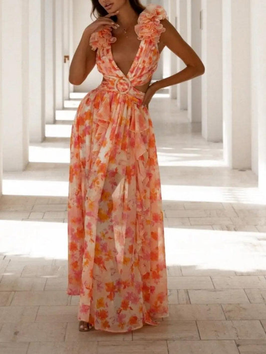 Orange Fuchsia Cassini Maxi Dress