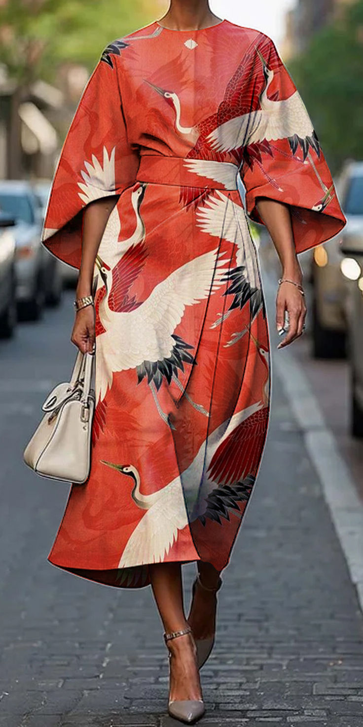 Women's Vintage Elegant Floral Print Midi Dress