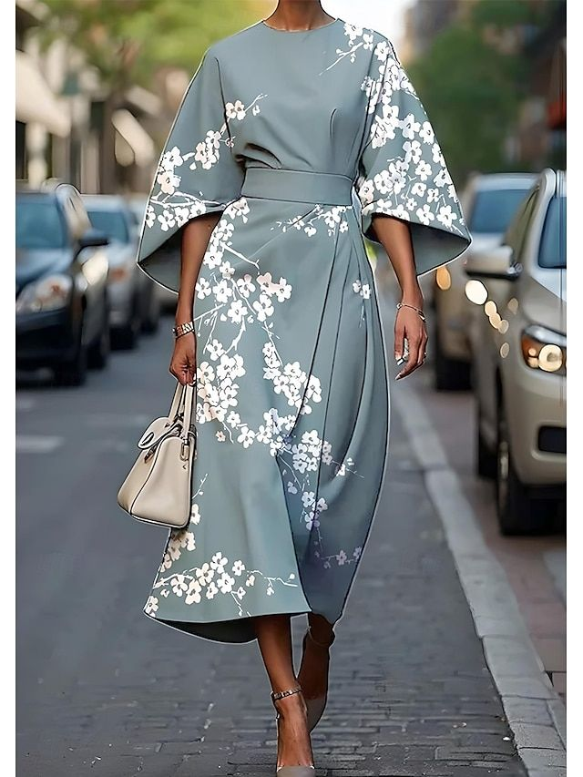 Women's Vintage Elegant Floral Print Midi Dress