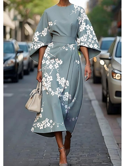 Women's Vintage Elegant Floral Print Midi Dress