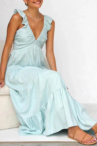 Elegant Rose Maxi Dress with V-Neckline