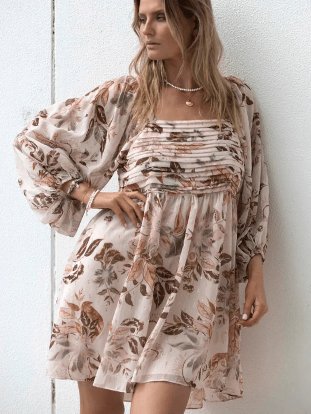 Square Neck Sleeve Mini Dress