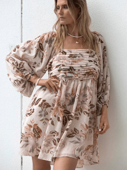 Square Neck Sleeve Mini Dress