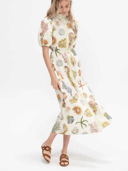 Multicolor V-knit Long Button-front Shirt Dress