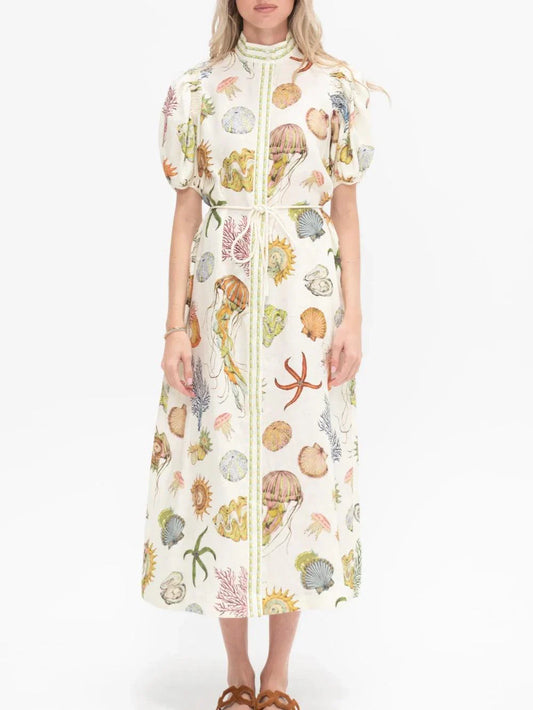 Multicolor V-knit Long Button-front Shirt Dress