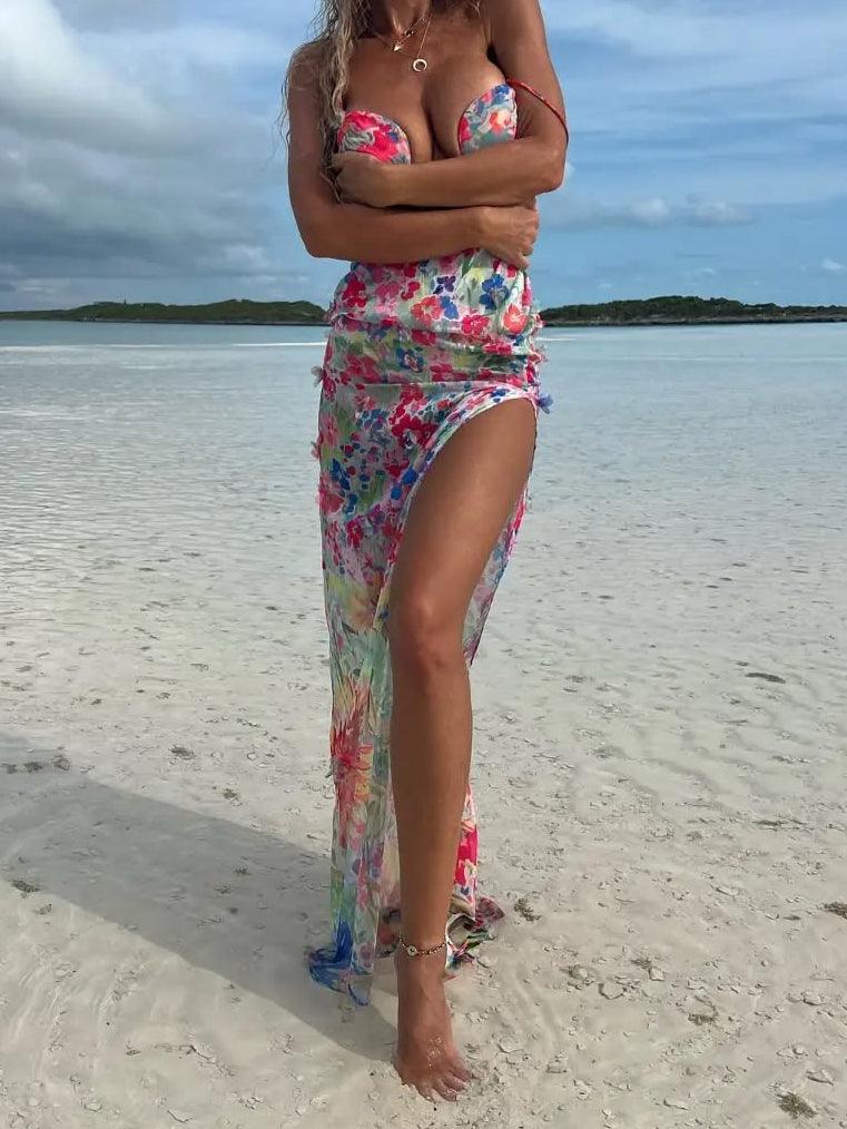 Long dress with deep V print