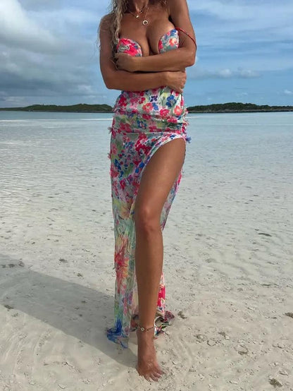 Long dress with deep V print