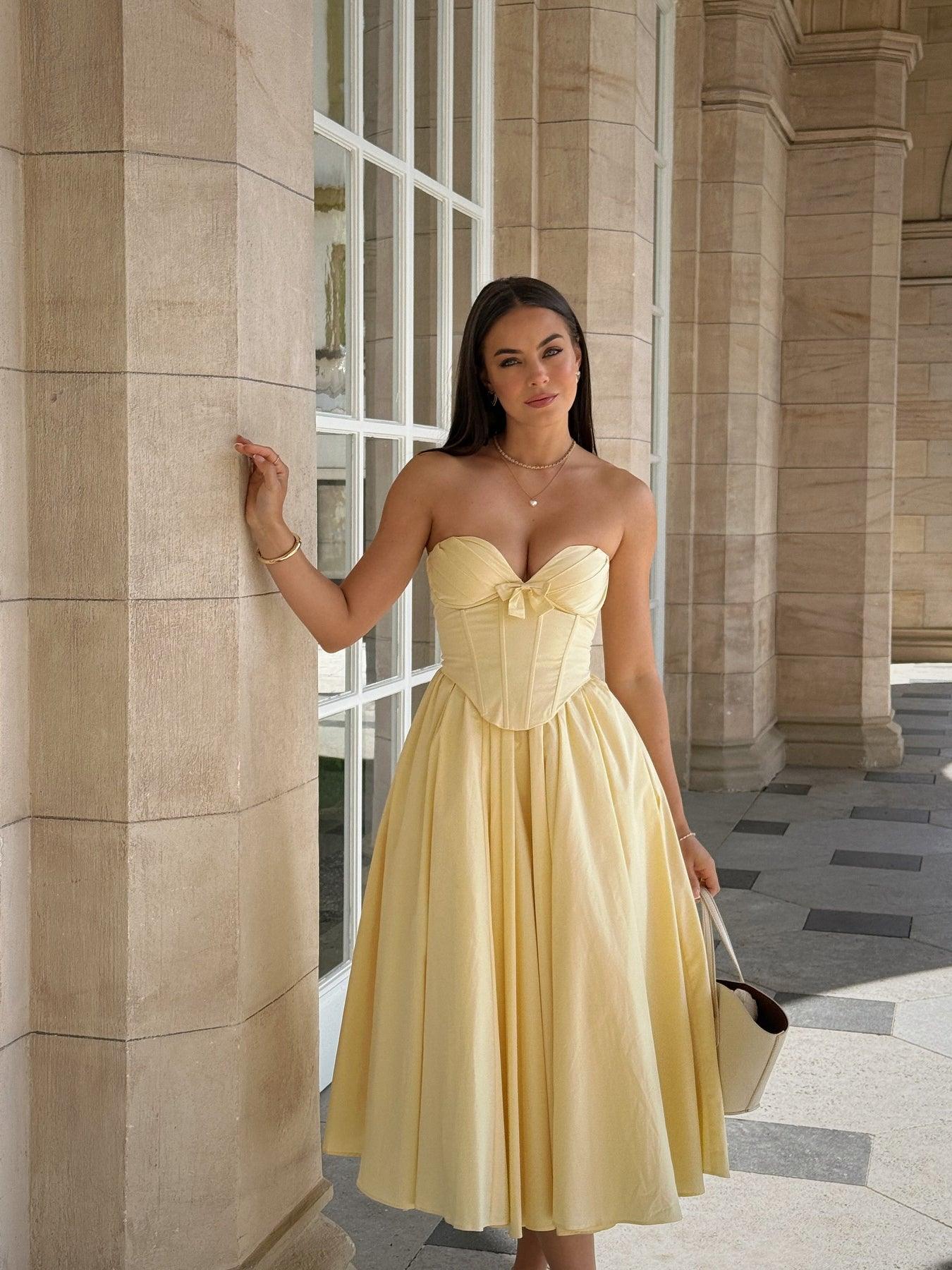 V-neck Tube Top A-line Midi Dress