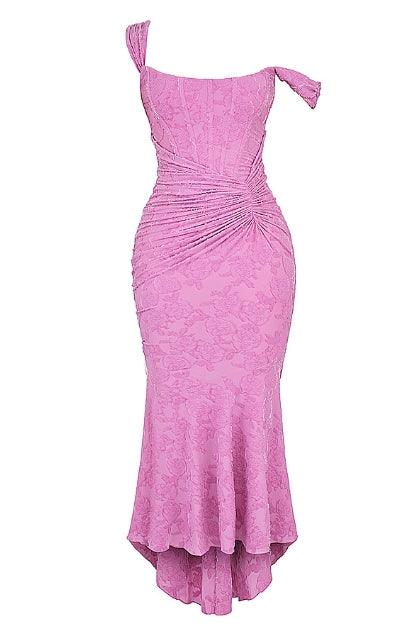 Taro powder bell floral maxi dress