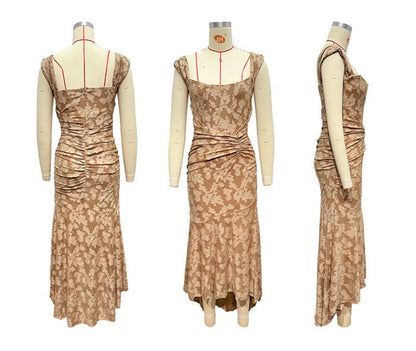 Brown Pink bell floral maxi dress