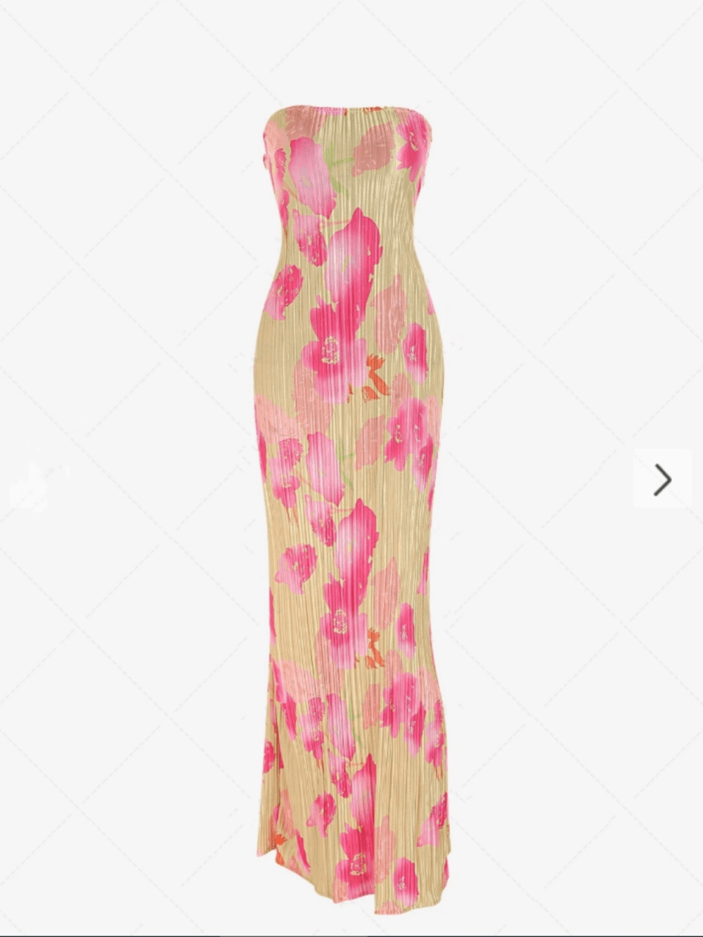 Abstract Floral Print Tied Open Back Pleated Strapless Maxi Tube Dress