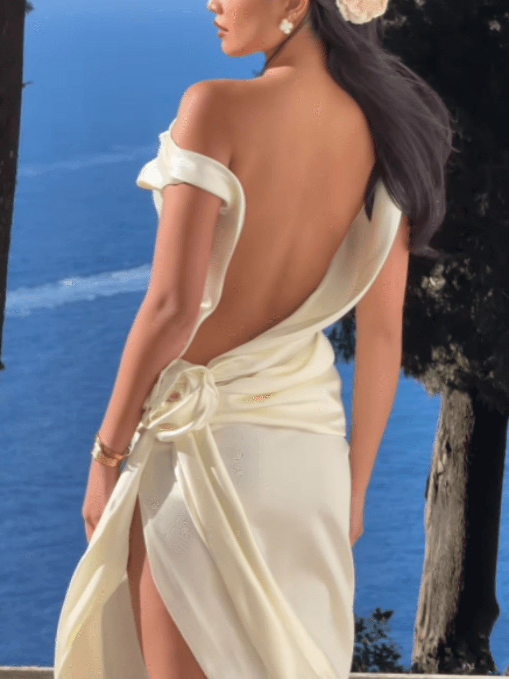 Backless Slit Satin Dress