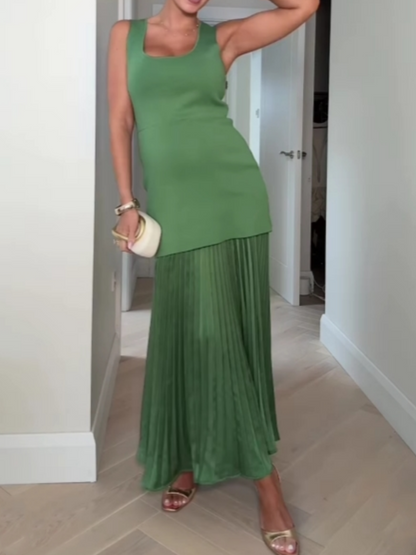 Slim Fit Knitted Small Pleated Patchwork Dress