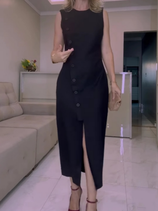 Irregular design dress with oblique buttons