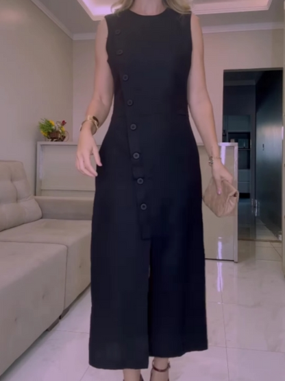 Irregular design dress with oblique buttons