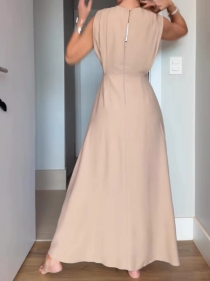 Beige sleeveless dress with hollow waist
