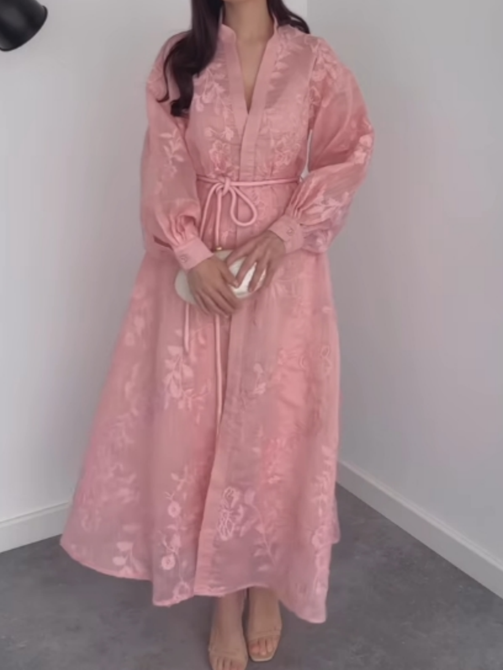 Fantasy Jacquard Long Sleeve Button Dress