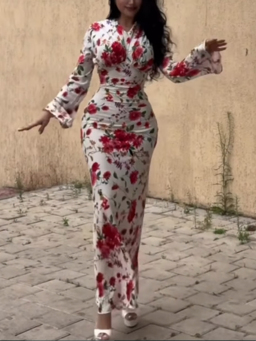 Charm Print Long Sleeve Wrap Dress