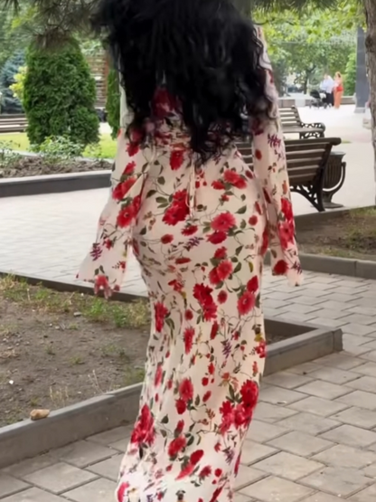 Charm Print Long Sleeve Wrap Dress