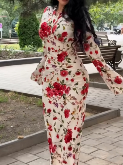 Charm Print Long Sleeve Wrap Dress