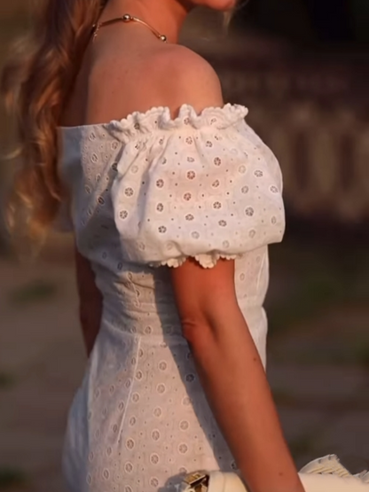 Puff Sleeve Textured Fishtail Dress