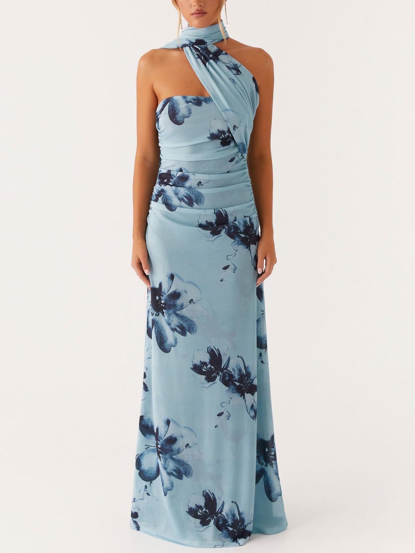 Elegant Floral Print Off-the-shoulder Maxi Dress