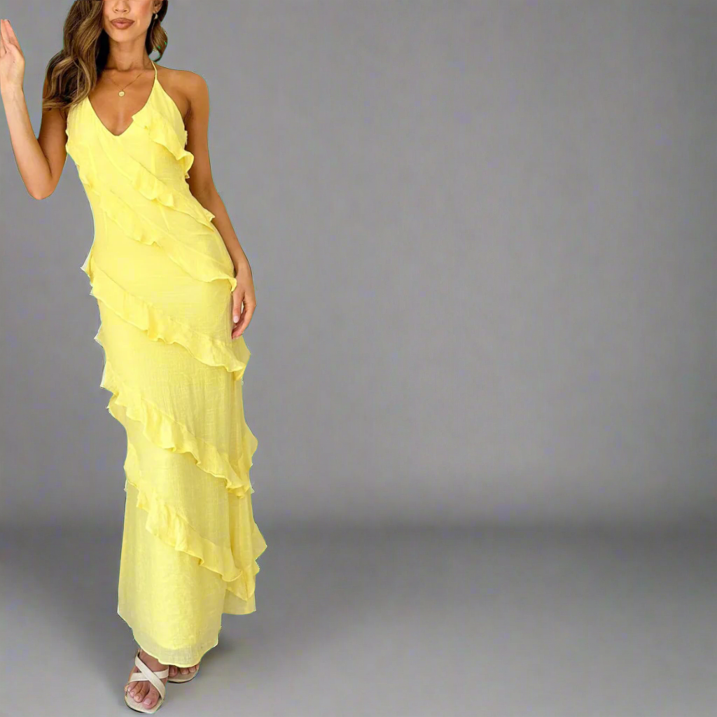 Sieglinde | Maxi Dress in Lemon Made of Airy Premium Viscose