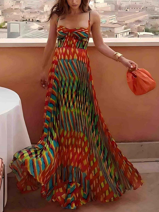 Elegant Personalized Painted Print A-Line Maxi Dress