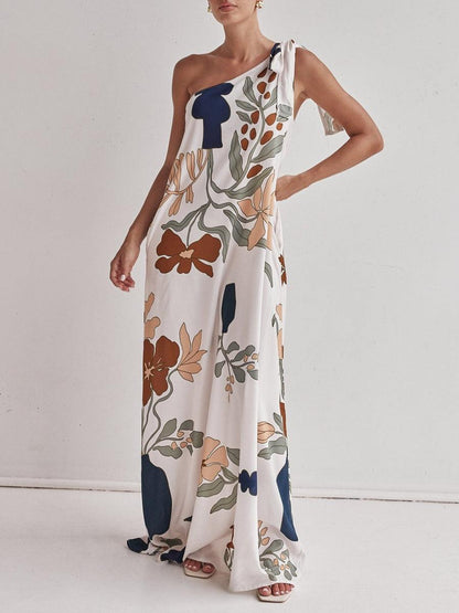Printed One-Shoulder Maxi Dress
