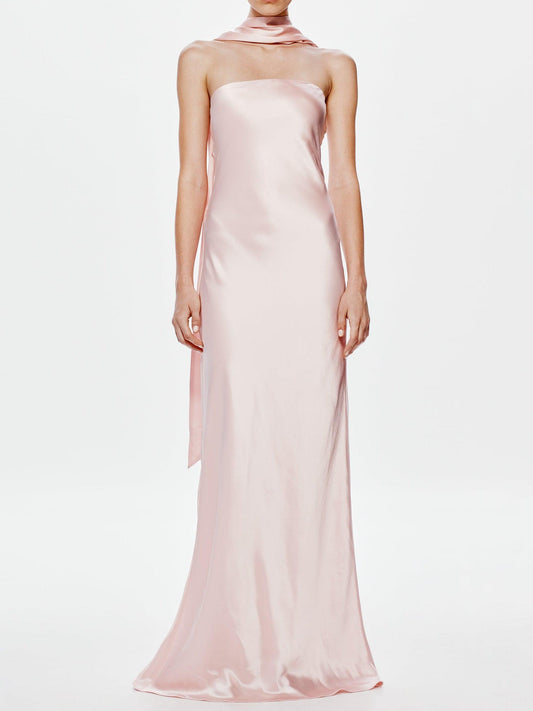 Satin Ribbon Tube Top Maxi Dress