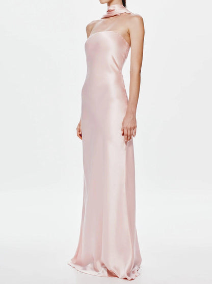 Satin Ribbon Tube Top Maxi Dress