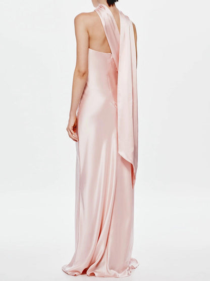 Satin Ribbon Tube Top Maxi Dress